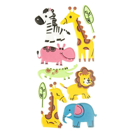 3D Flocked Puffy Safari Crew Stickers, 9-Piece