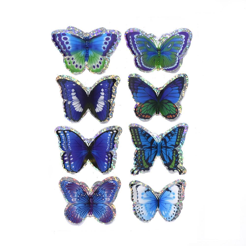 Shades of Blue Pop-Up Foil Butterflies 3D Stickers, 8-Piece