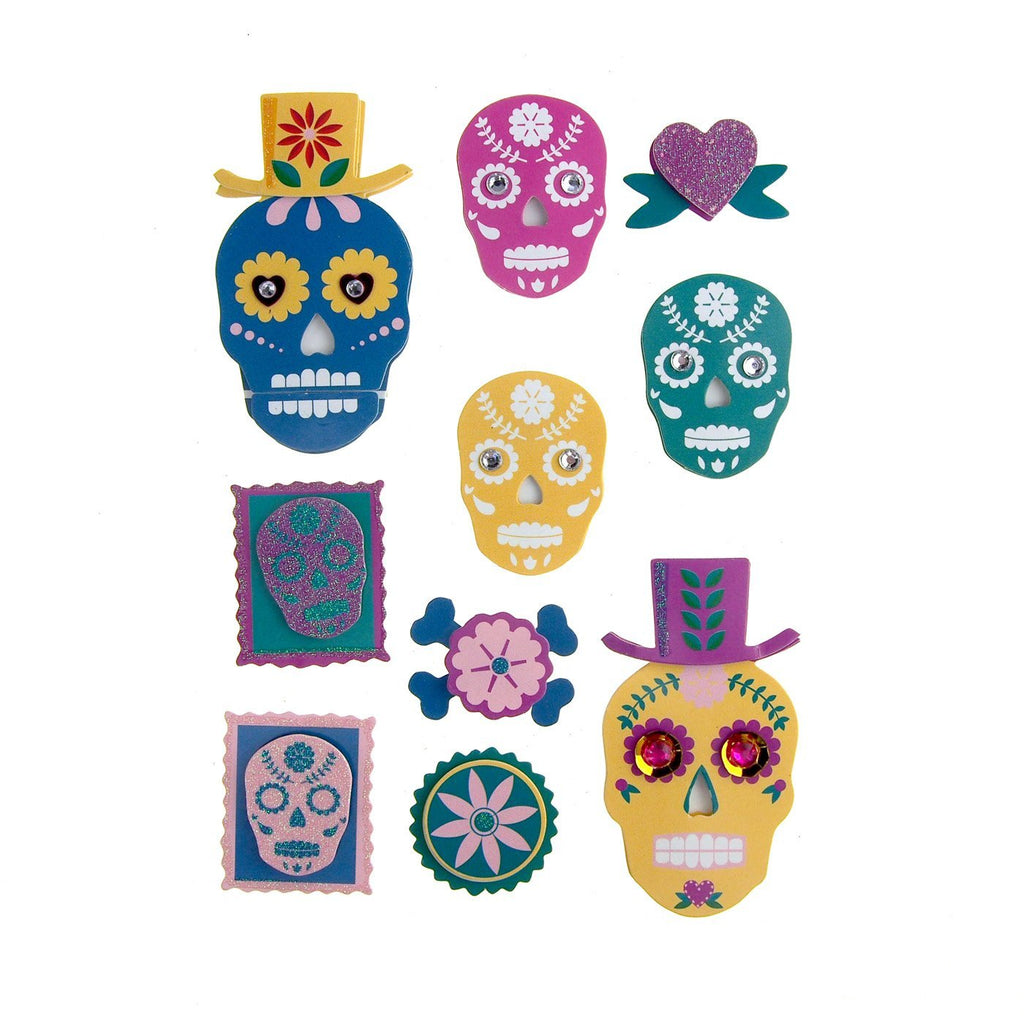 Sugar Skull Colortopia 3D Handmade Stickers, 10-Count