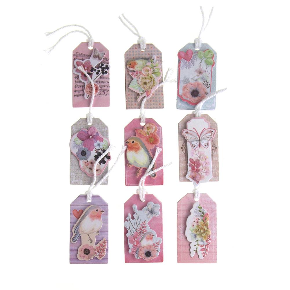 Floral Birds 3D Handmade Tags Sticker, 1-3/4-Inch, 9-Count