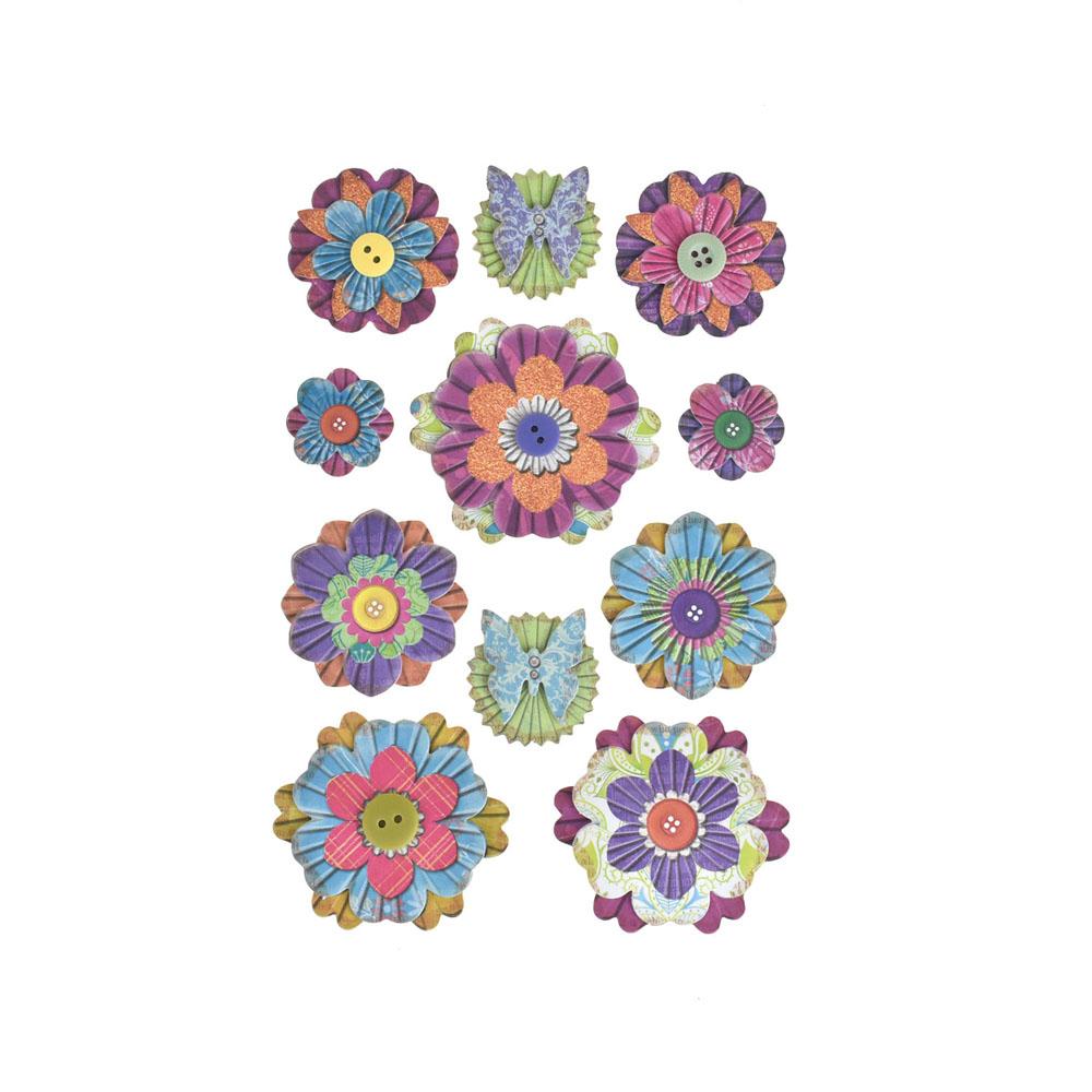 Colorful Floral 3D Paper Craft Stickers, 11-Piece