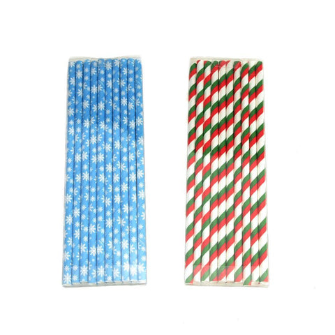Snowflake and Striped Christmas Paper Straws, 7-3/4-Inch, 40-Piece