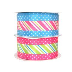 Striped Center and Dotted Edge Satin Ribbon, 1-1/2-Inch, 10-Yard