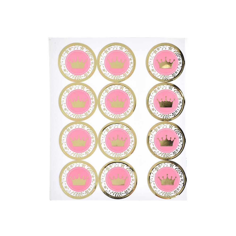 Gold Foil Princess Crown Seal Stickers, Pink, 1-1/2-Inch, 24-Count
