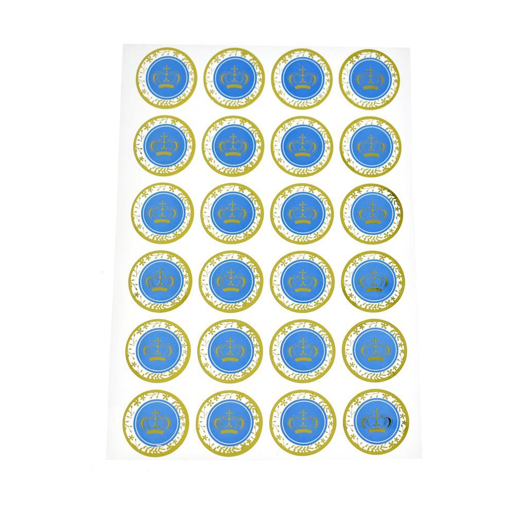 Gold Foil Prince Crown Seal Stickers, Royal Blue, 1-Inch, 24-Count