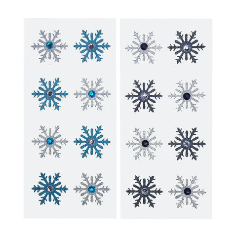 Glitter Beaded Snowflake Stickers, Silver/Turquoise/Black,  1-1/2-Inch, 2-Packs