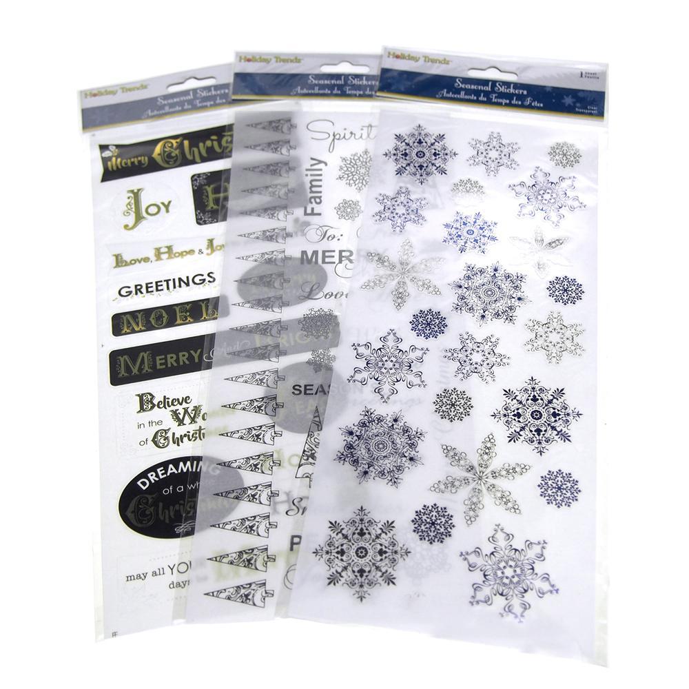 Christmas Season Greetings Plastic Seal Stickers, Assorted Color, 3-Packs