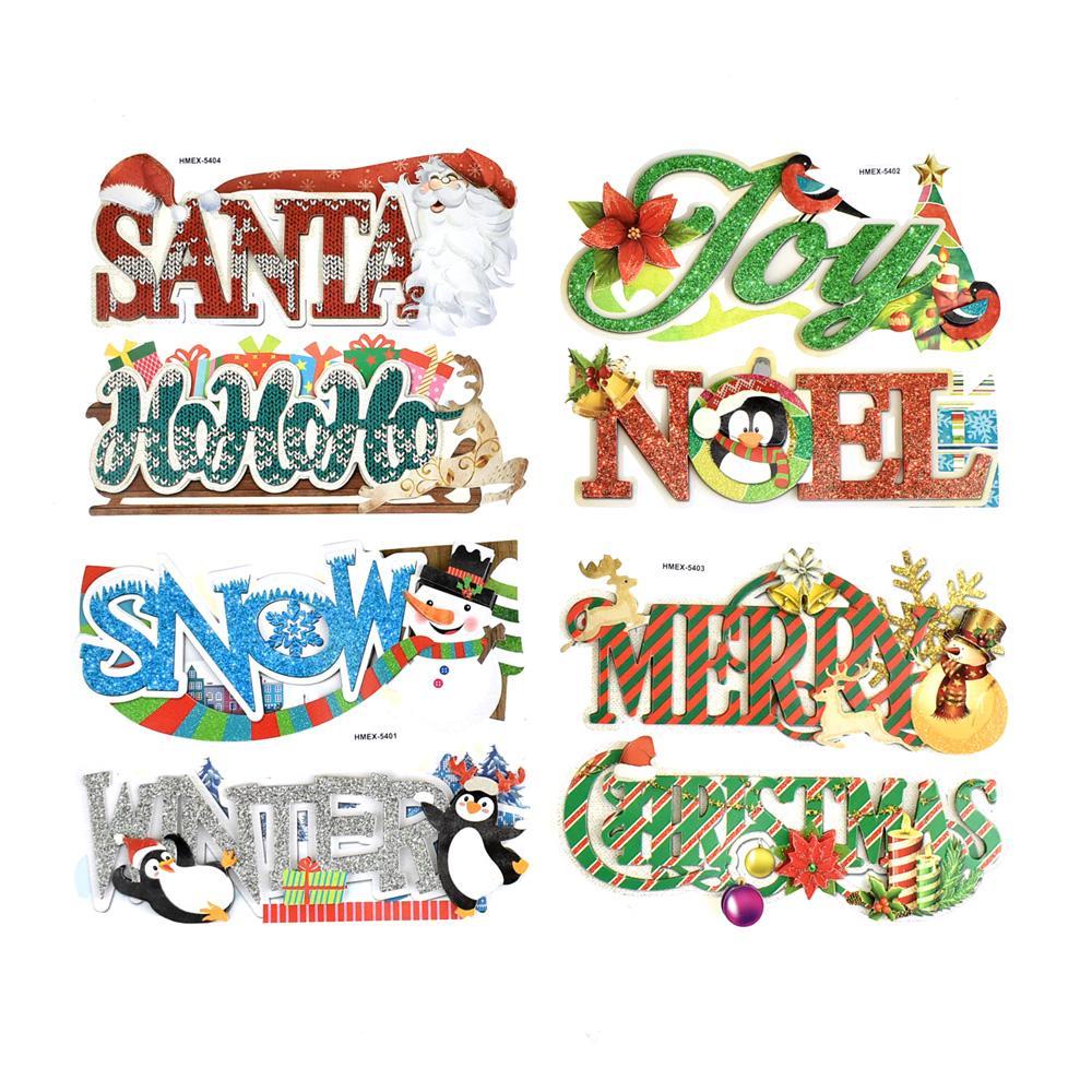 Glitter 3D Christmas Holiday Word Art Stickers, 5-1/2-Inch, 8-Piece
