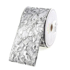 Metallic Floral Lace Trim Ribbon, 2-1/2, 10-yard