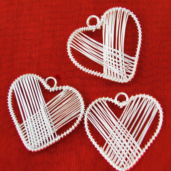 Silver Three Hearts Wire Wrapped, 1-1/2-inch, 3-Piece
