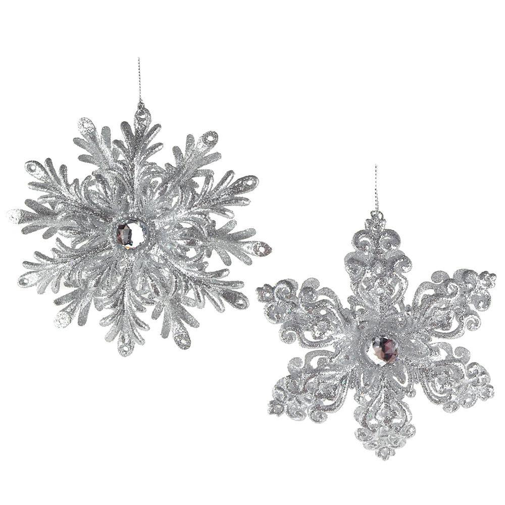 Glitter Snowflake Christmas Ornaments, Silver, 4-3/4-Inch, 2-Piece