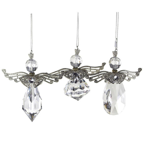 Acrylic Crystal Angel Wing Christmas Ornaments, Clear, 4-Inch, 3-Piece