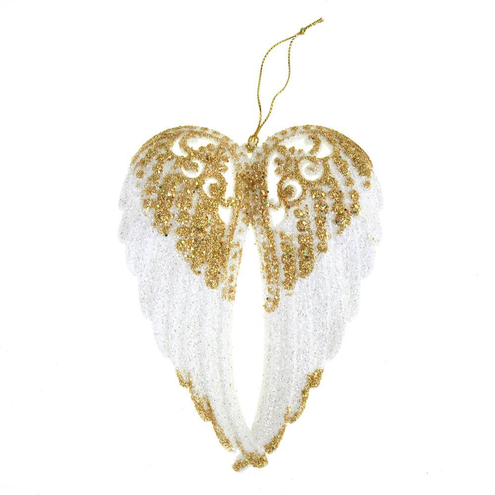 White with Gold Glitter Angel Wing Christmas Tree Ornaments, 6-Inch, 1-Piece