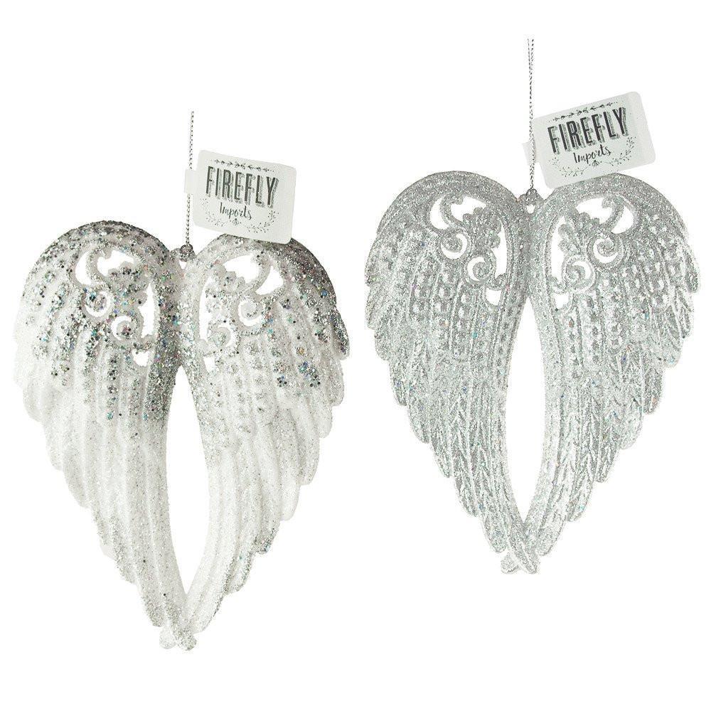 Glitter Angel Wings Ornaments, Silver/White, 6-Inch, 2-Piece