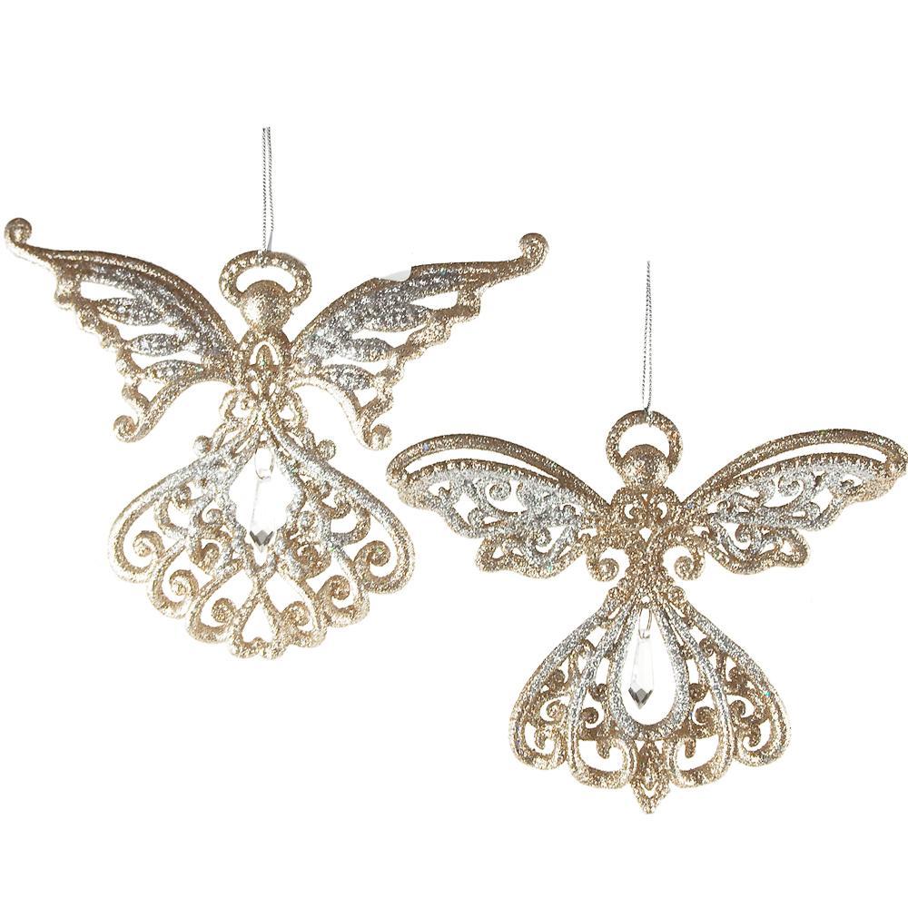 Acrylic Angel Wings Christmas Ornaments, Gold/Silver, 4-Inch, 2-Piece