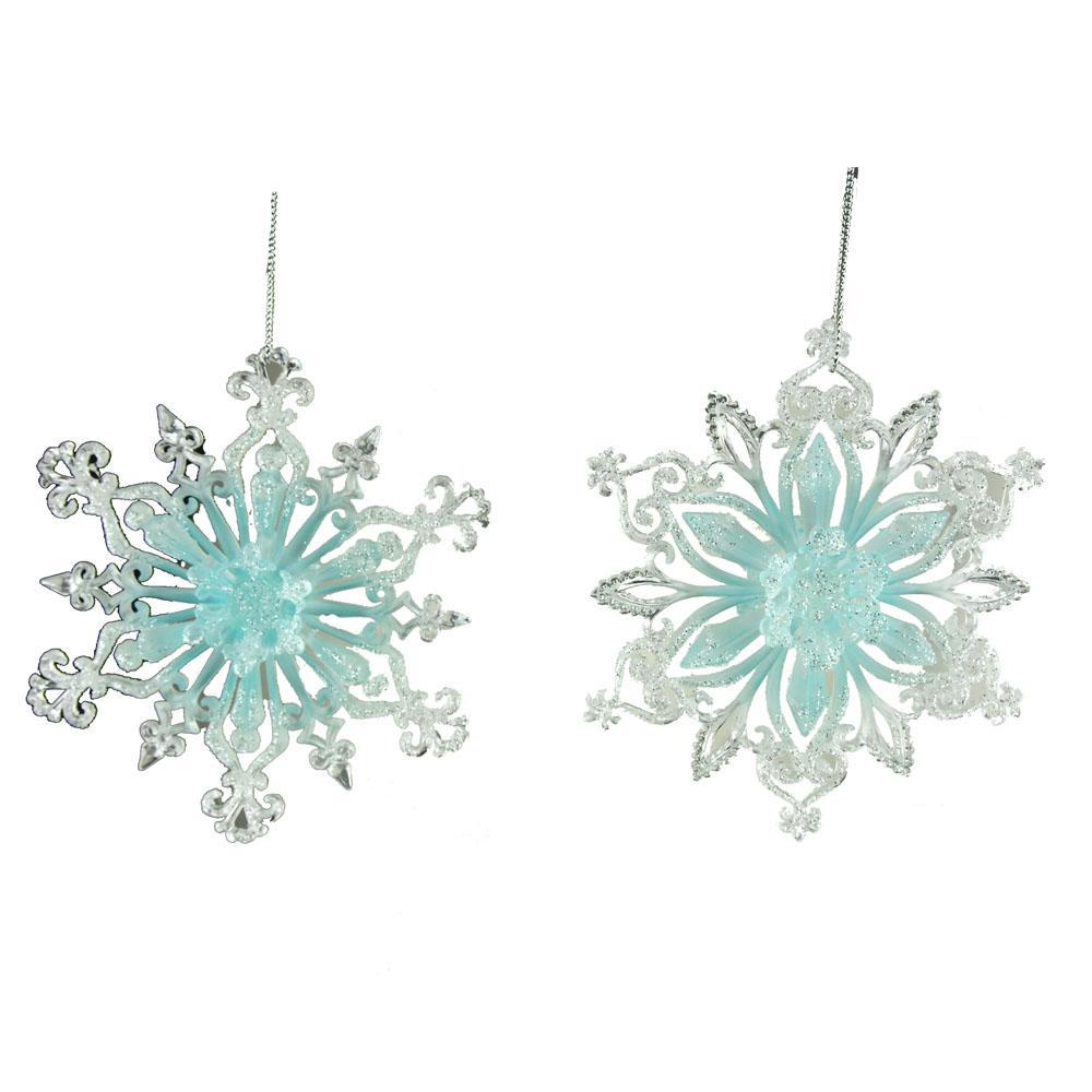 Acrylic Icy Blue Snowflake Christmas Ornament, 5-Inch, 2-Piece