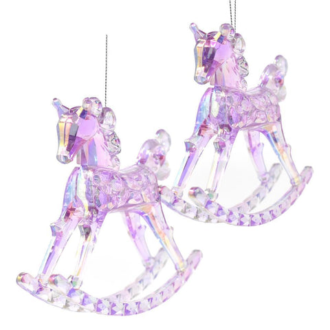 Acrylic Rocking Horse Christmas Ornaments, Lavender/Iridescent, 4-1/2-Inch, 2-Piece