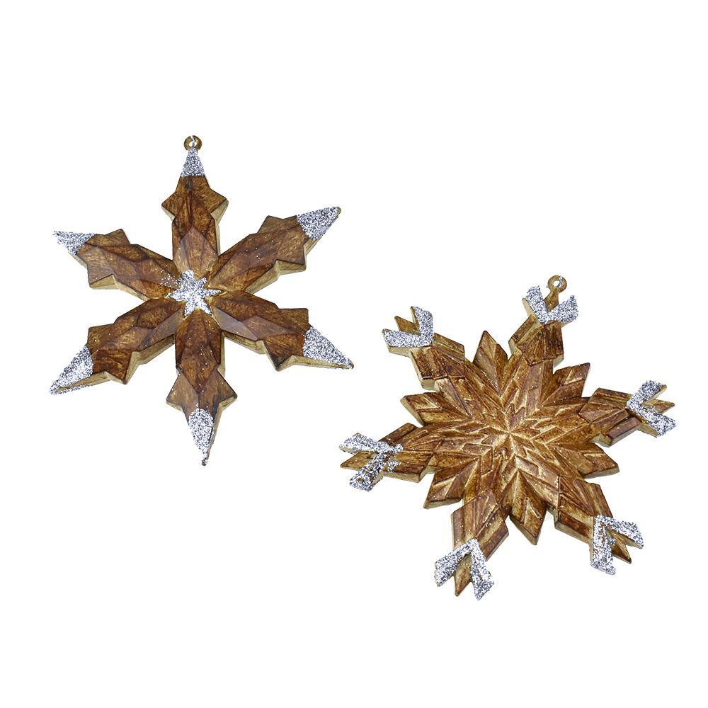 Plastic Wood Snowflake Ornaments, 5-Inch, 2-Piece