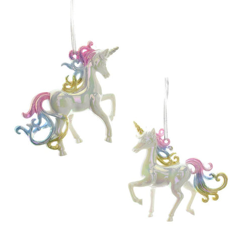 Pastel Colored Iridescent Unicorn Ornaments, 4-Inch, 2-Piece