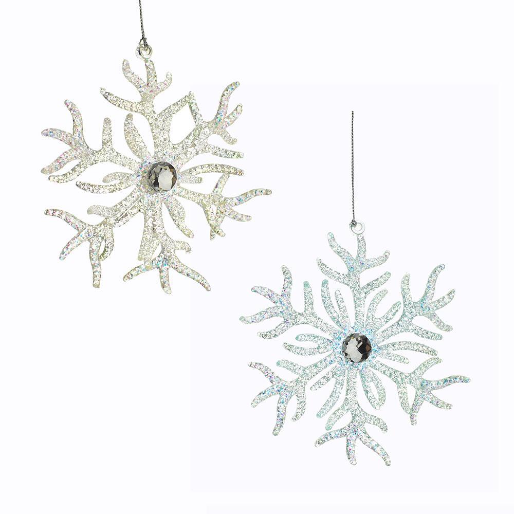 Plastic Glitter Coral Snowflake Ornaments, 5-1/2-Inch, 2-Piece