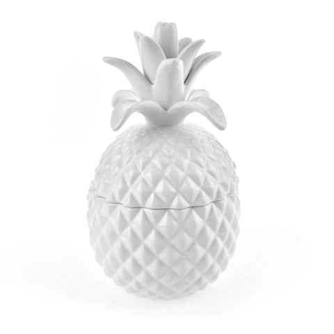 Pineapple Ceramic Cookie Jar, White, 8-Inch