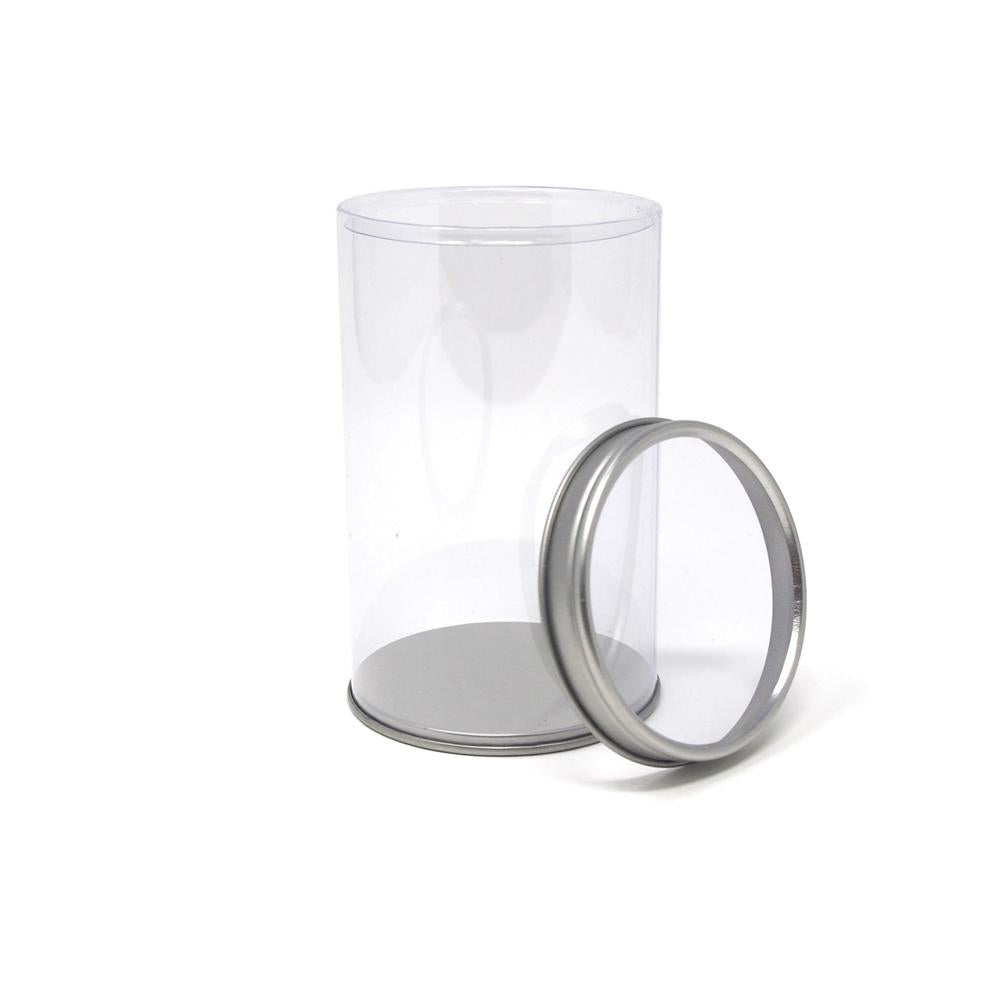 Party Favor Cylinder with Clear Window Tin Lid, 4.4-Inch