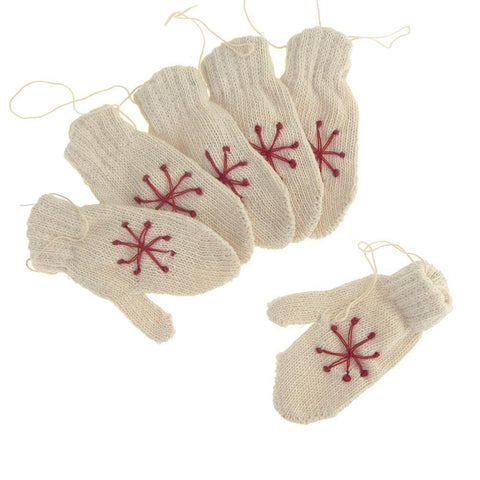 Hanging Woven Mini Mitten Christmas Tree Ornaments, 3-1/2-Inch, 6-Count