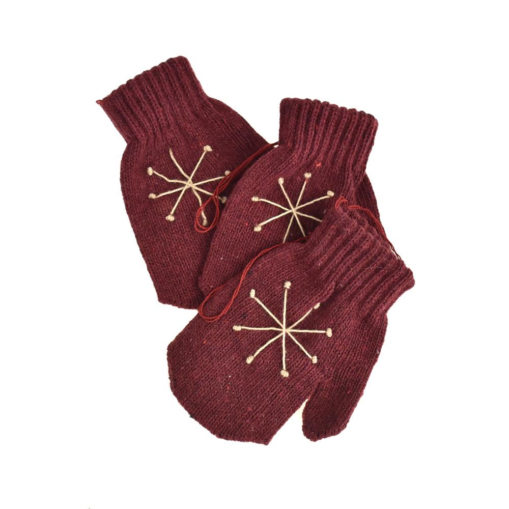 Knitted Snowflake Mitten Christmas Ornaments, Burgundy, 4-Inch, 3-Piece