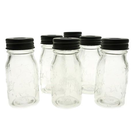 Clear Star Print Glass Mason Jars, 3-1/2-Inch, 6-Count