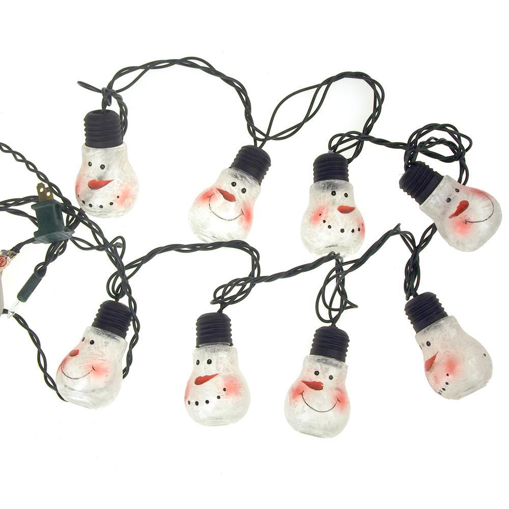 LED Christmas Snowman 8-Bulb Glass String Light Set, Clear, 3-Inch