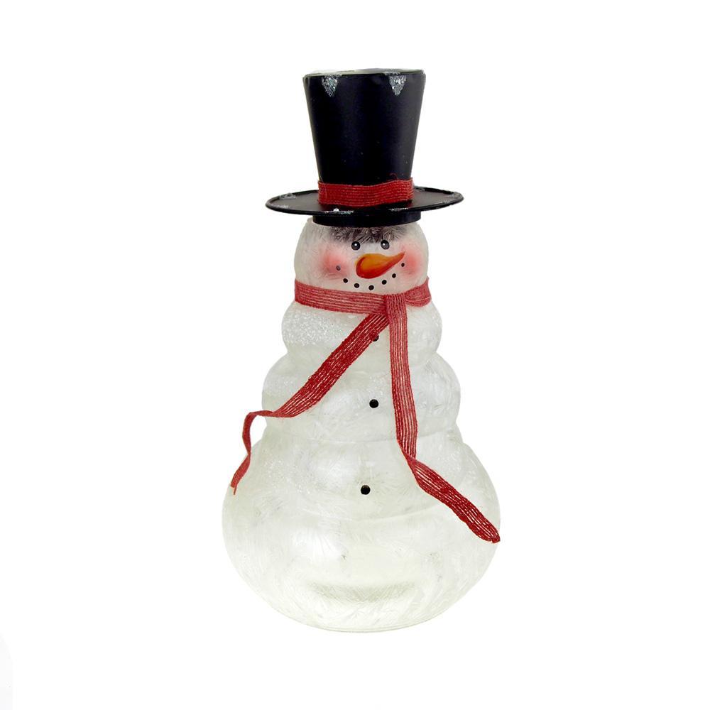 LED Glass Frosted Blushing Snowman with Top Hat and Scarf Holiday Decor, Clear, 11-1/2-Inch