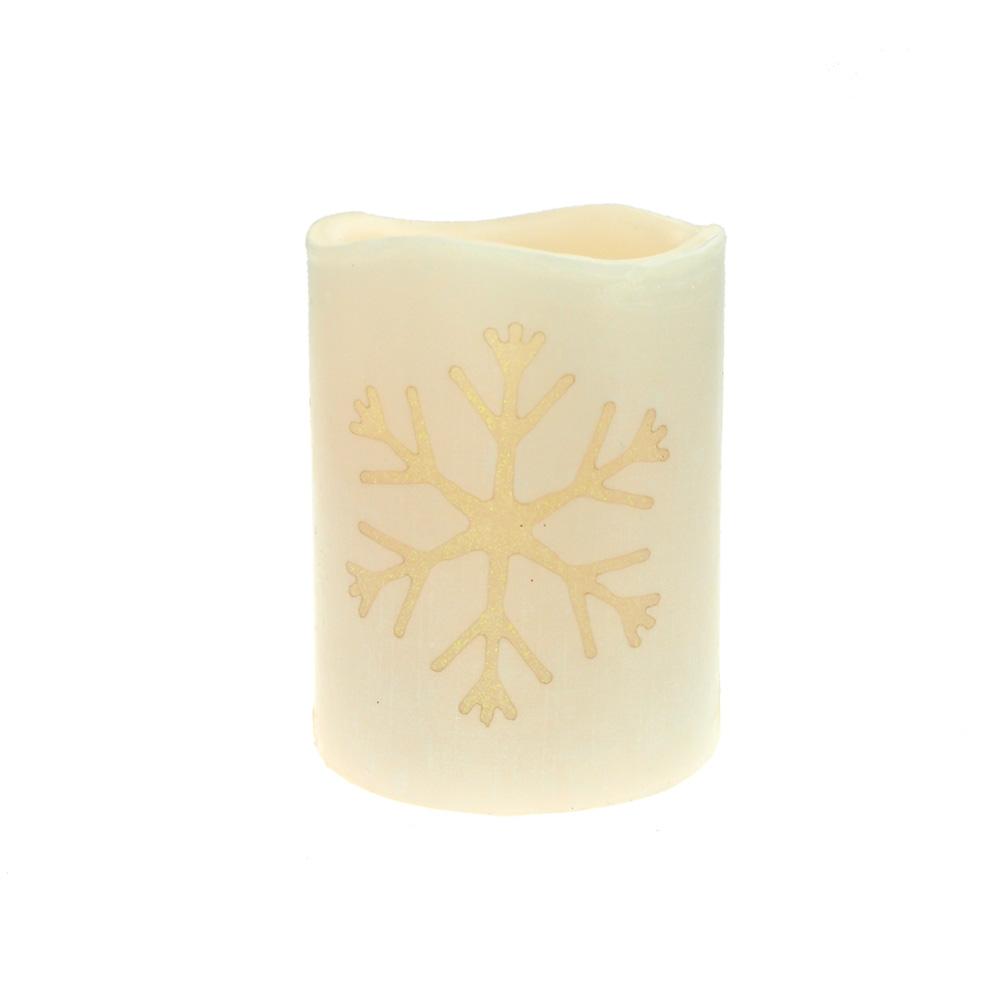 Flameless Essence Glow Snowflake LED Christmas Candle with Built-In Timer, Ivory, 3-1/2-Inch