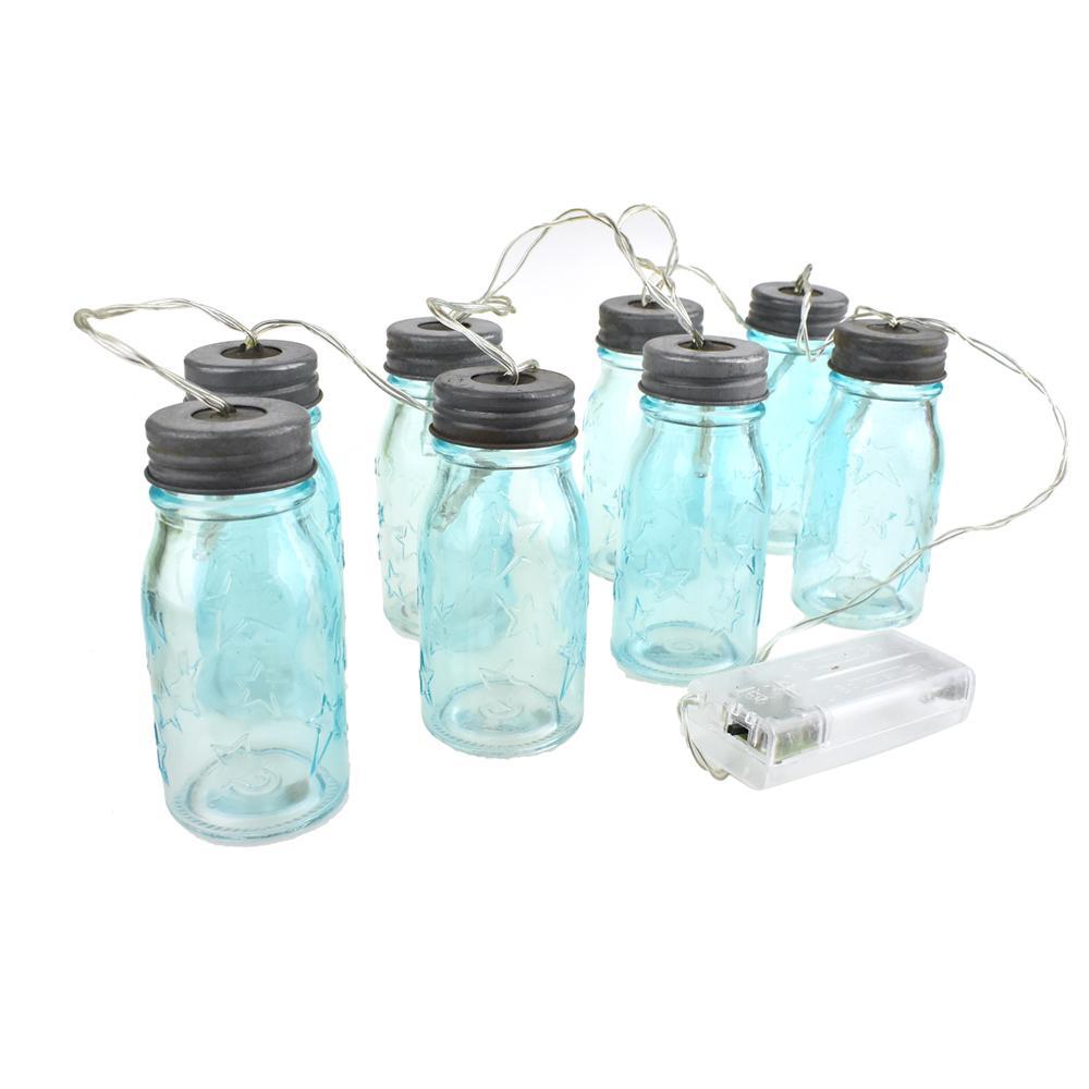 Mini Starry Glass Mason Jar Strand Lights, Antique Blue