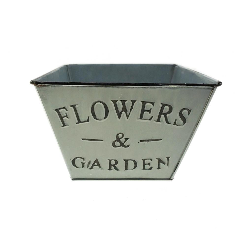 Galvanized Flower & Garden Trapezoid Planter, Whitewashed, 4-1/4-Inch