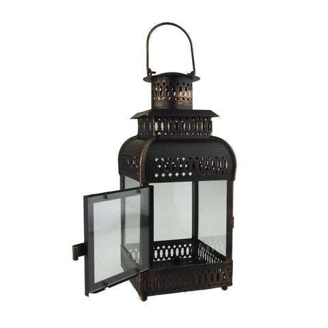 Antique Bronze Metal Candle Lantern, 16-Inch