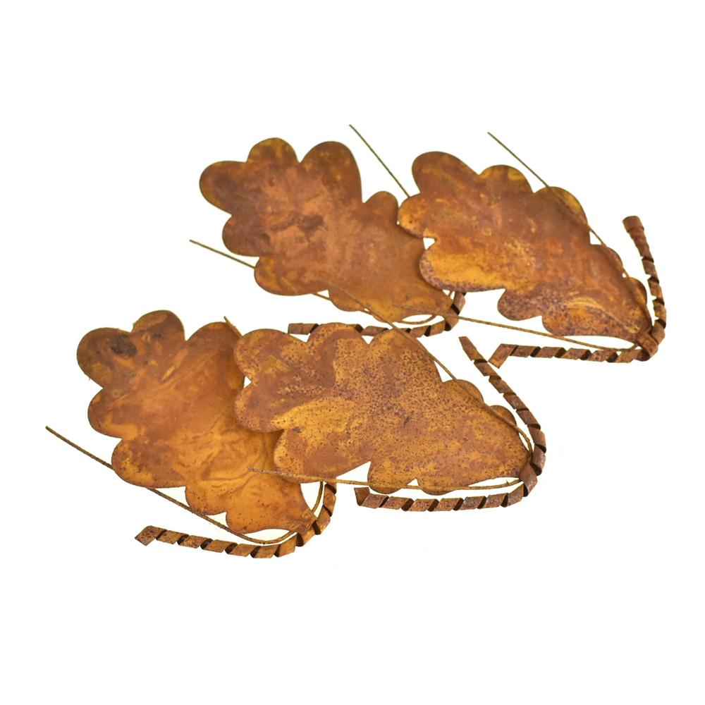 Rustic Metal Oak Leaf Ornaments, 5-Inch, 4-Piece