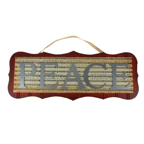 Holiday Peace Wood Sign With Musical Notes, 20-1/2-Inch