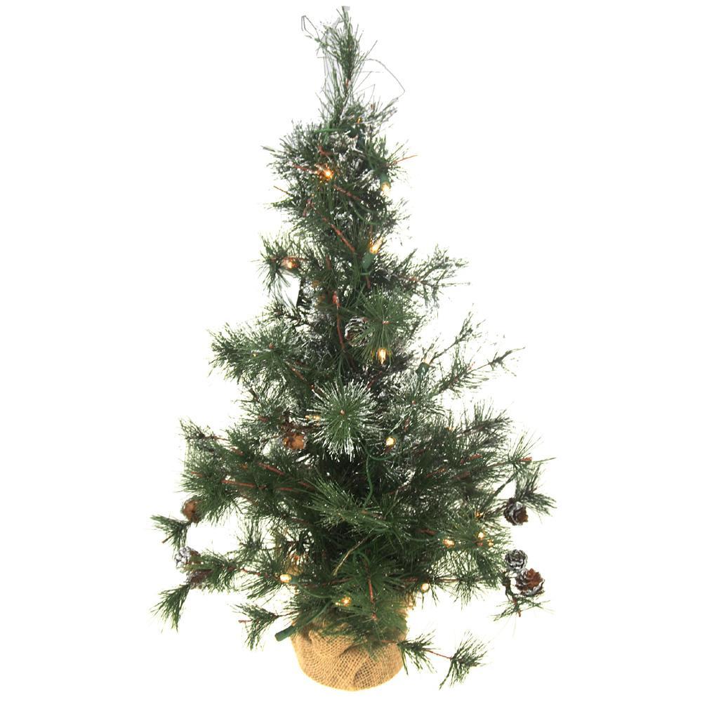 Pre-Lit Artificial Christmas Tree Snow Dusted, Green, 24-Inch