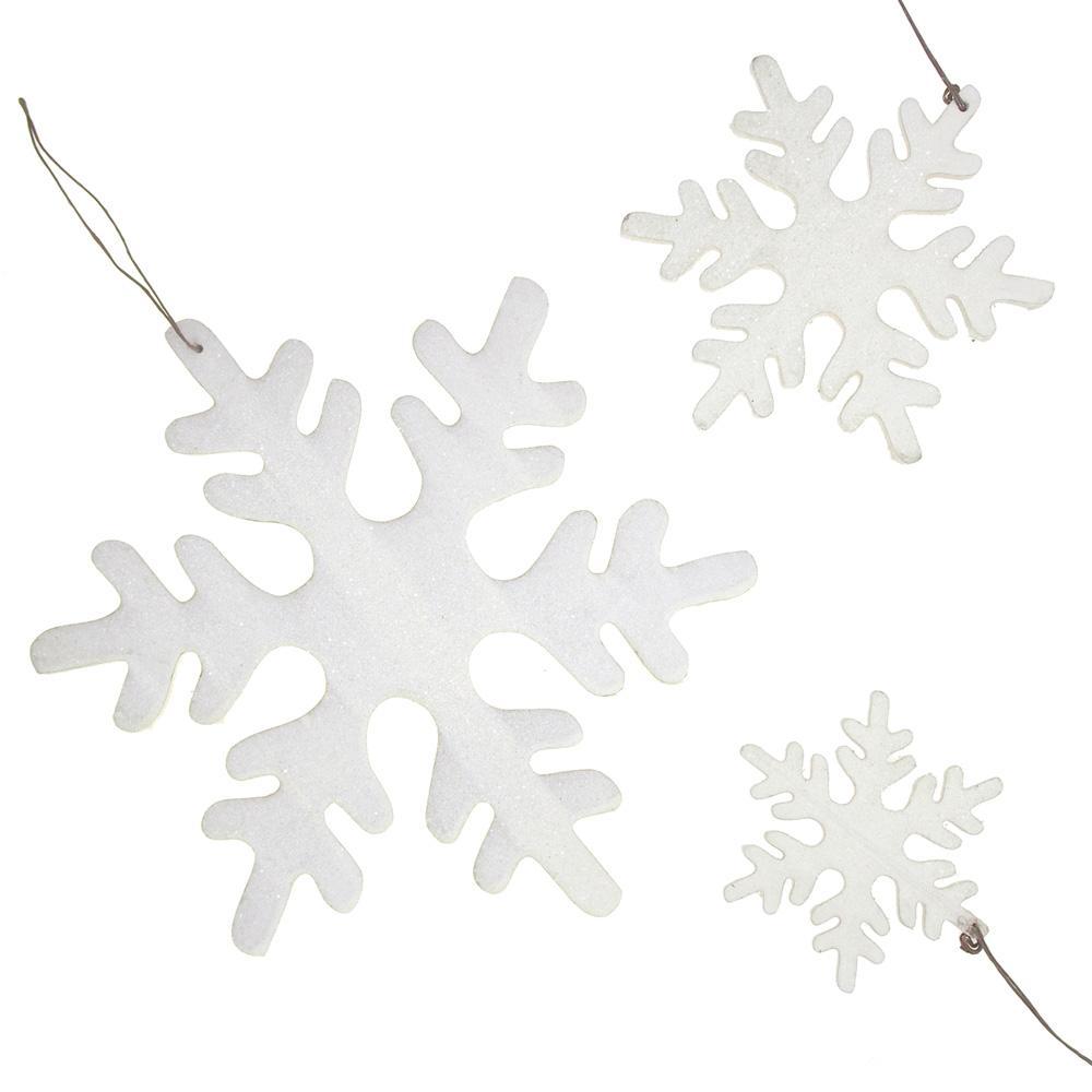 Hanging Wooden Snowflake Christmas Holiday Decoration, White, 3-Piece