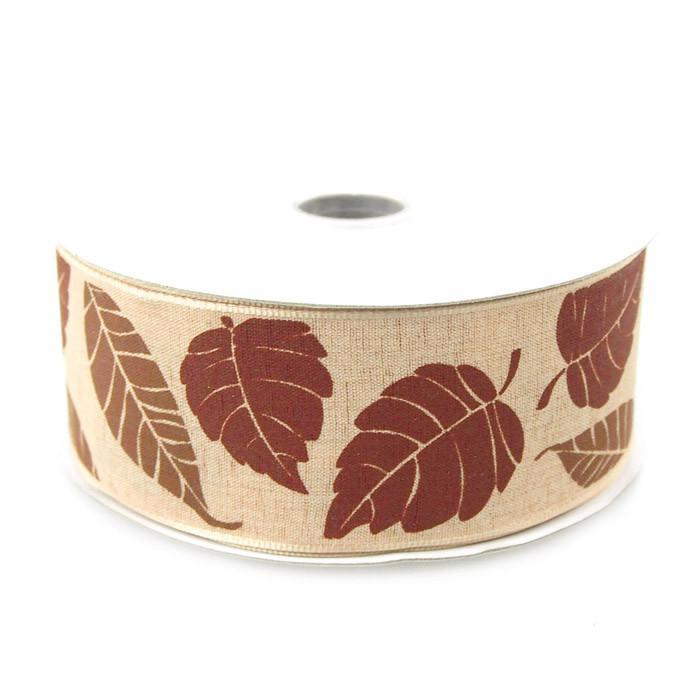 Leaves Poly Ribbon Wired Edge, 1-1/2-inch, 10-yard, Toffee