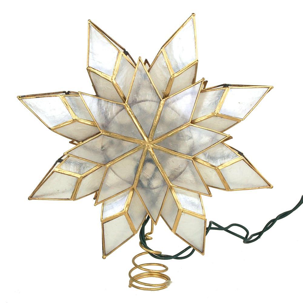 Capiz Star Gold Christmas Tree Topper Light Set, Warm White, 9-Inch