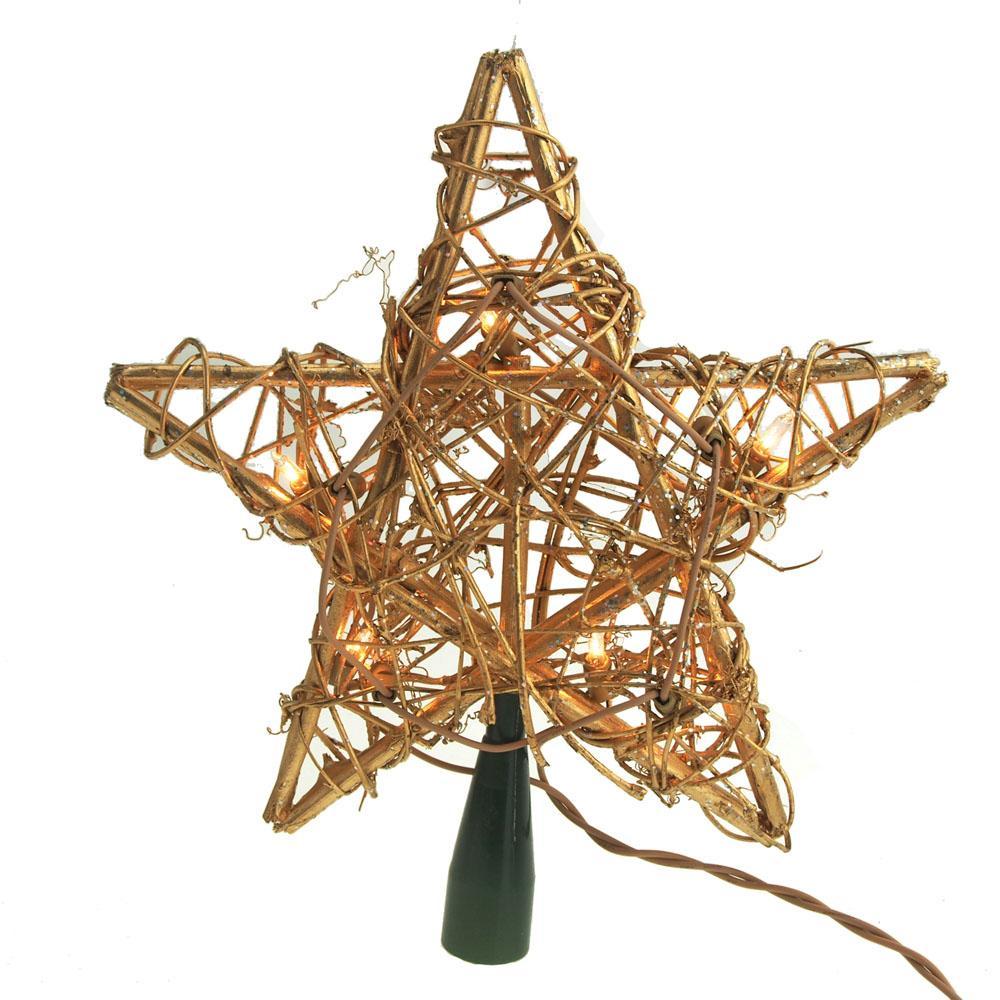 Rattan Star Christmas Tree Top, Gold, 10-Inch