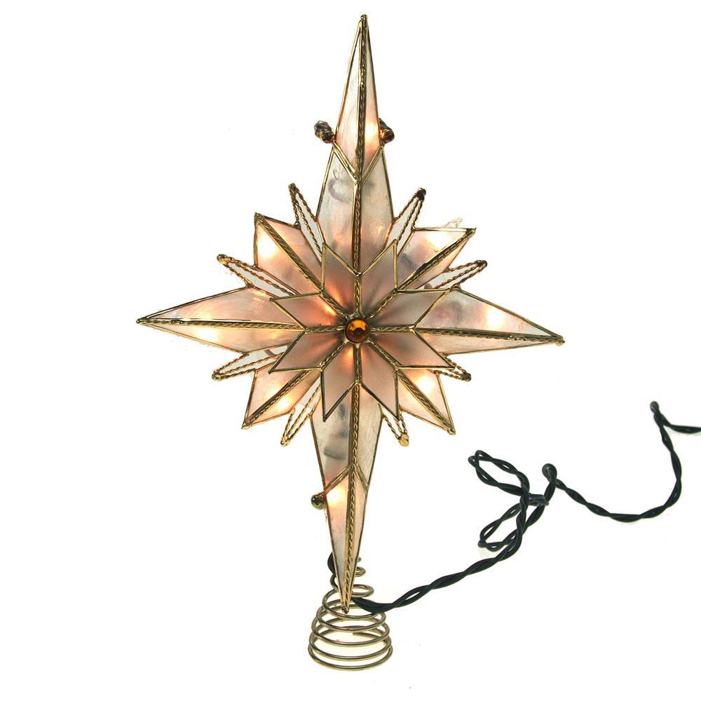 Capiz Bethlehem Star Gold Christmas Tree Topper Light Set, Warm White, 11-Inch