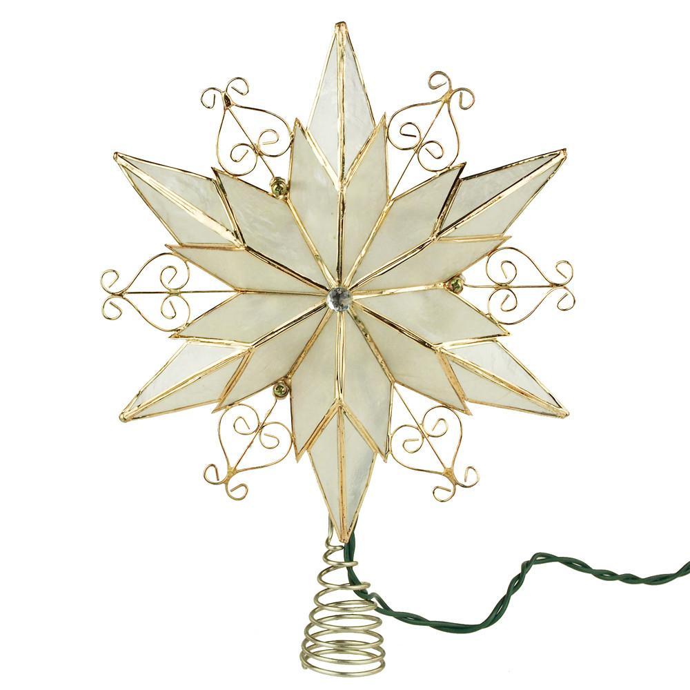 Scroll Capiz Star Gold Chrsitmas Tree Topper Light Set, Warm White 11-Inch