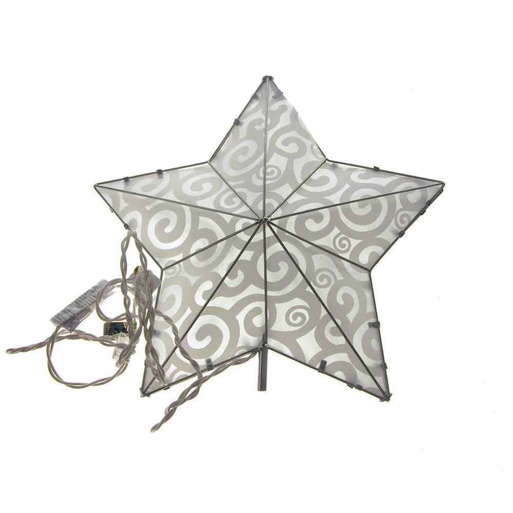 LED Spiral Lines Star Christmas Tree Topper, White/Silver, 12-Inch