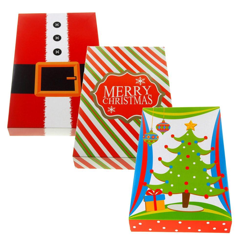 Christmas Decor Paper Fold Gift Boxes, Red/Green, 14-Inch, 3-Piece