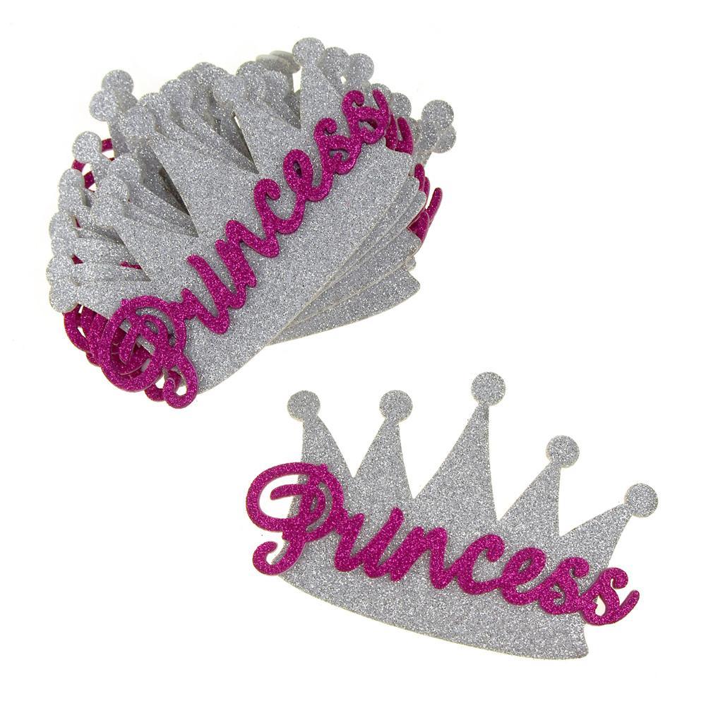 Foam Glitter Princess Crown Cutouts, Silver/Fuchsia, 5-Inch, 10-Count
