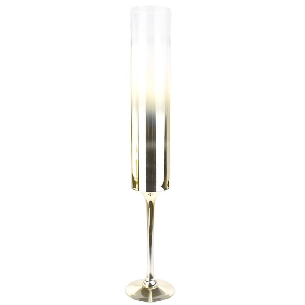 Pedestal Smoke Glass Vase, Gold/Clear, 32-Inch