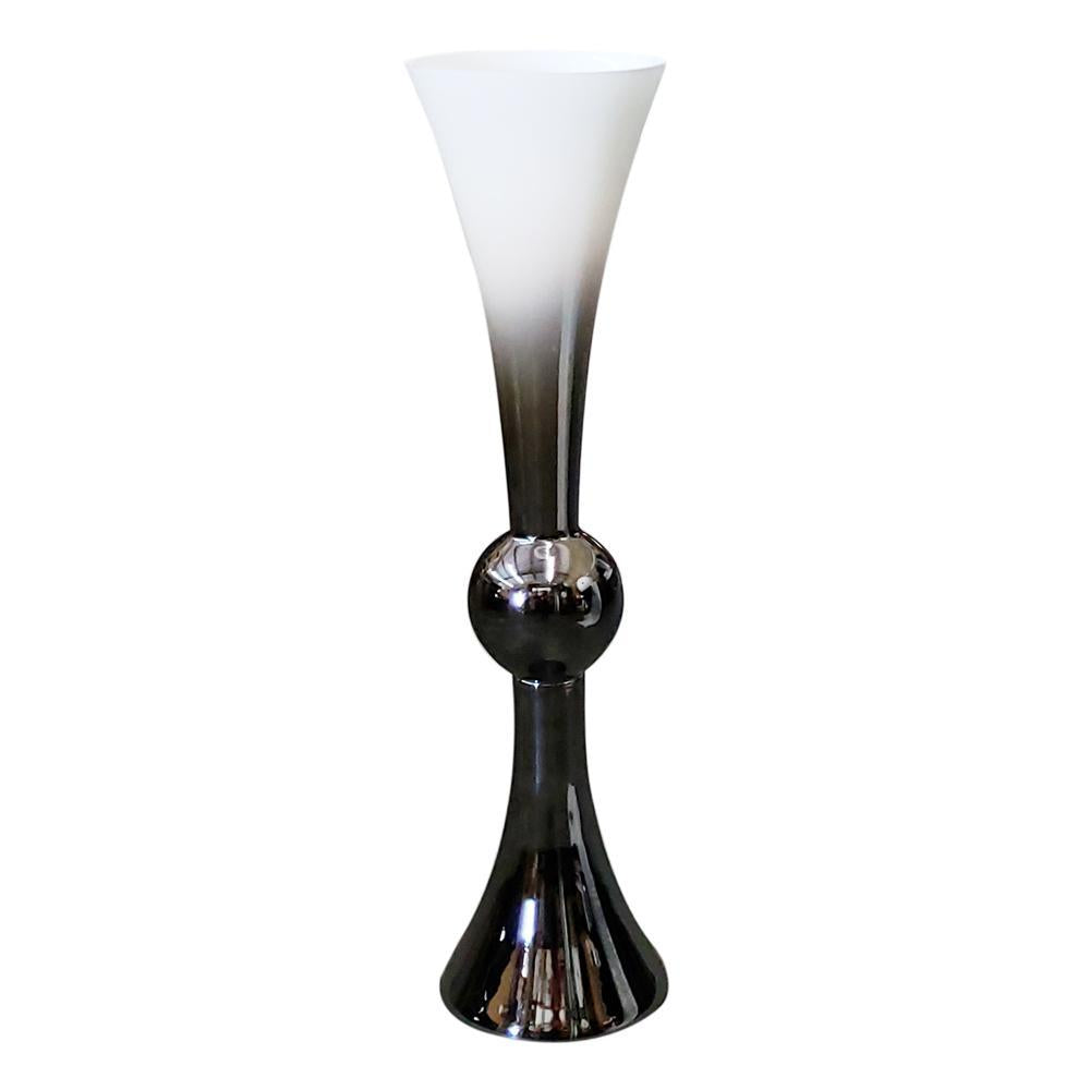 Metallic Ball Trumpet Ombre Smoke Glass Vase, Silver, 36-Inch
