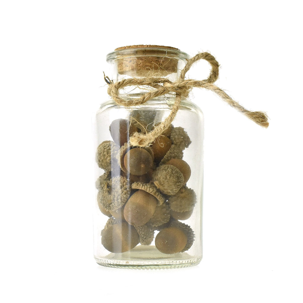 Artificial Mini Acorn Filled Corked Glass Jar, 5-Inch